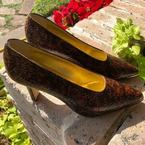 Vintage Escada Brown and Black Snakeskin Heels Made in Italy Size 7B
